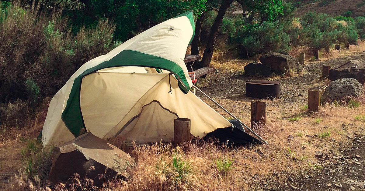 Tent knocked sown by wind