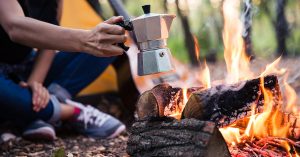 Espresso maker over a camp fire