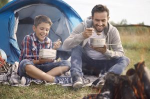 A father and son camping trip is a great escape in the modern world.