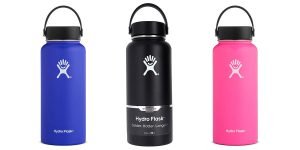 Blue, black, and pink Hydro Flask 32 oz, Stainless Steel, Water Bottle