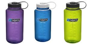 Purple, Green, and Blue Nalgene Tritan 32oz Wide Mouth BPA-Free Water Bottle