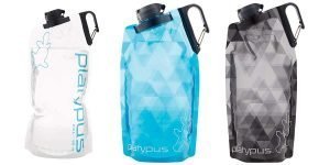 Blue, Grey, and White Patterned, Platypus DuoLock SoftBottle Collapsible Water Bottle