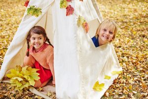 Setting up camp for a fun backyard campout.