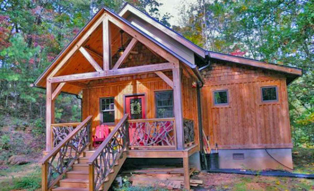 Goshen Timber Frame cabin with porch.