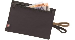 Black Lewis N. Clark RFID-Blocking Hidden Clip Stash Travel Belt Wallet with cash.