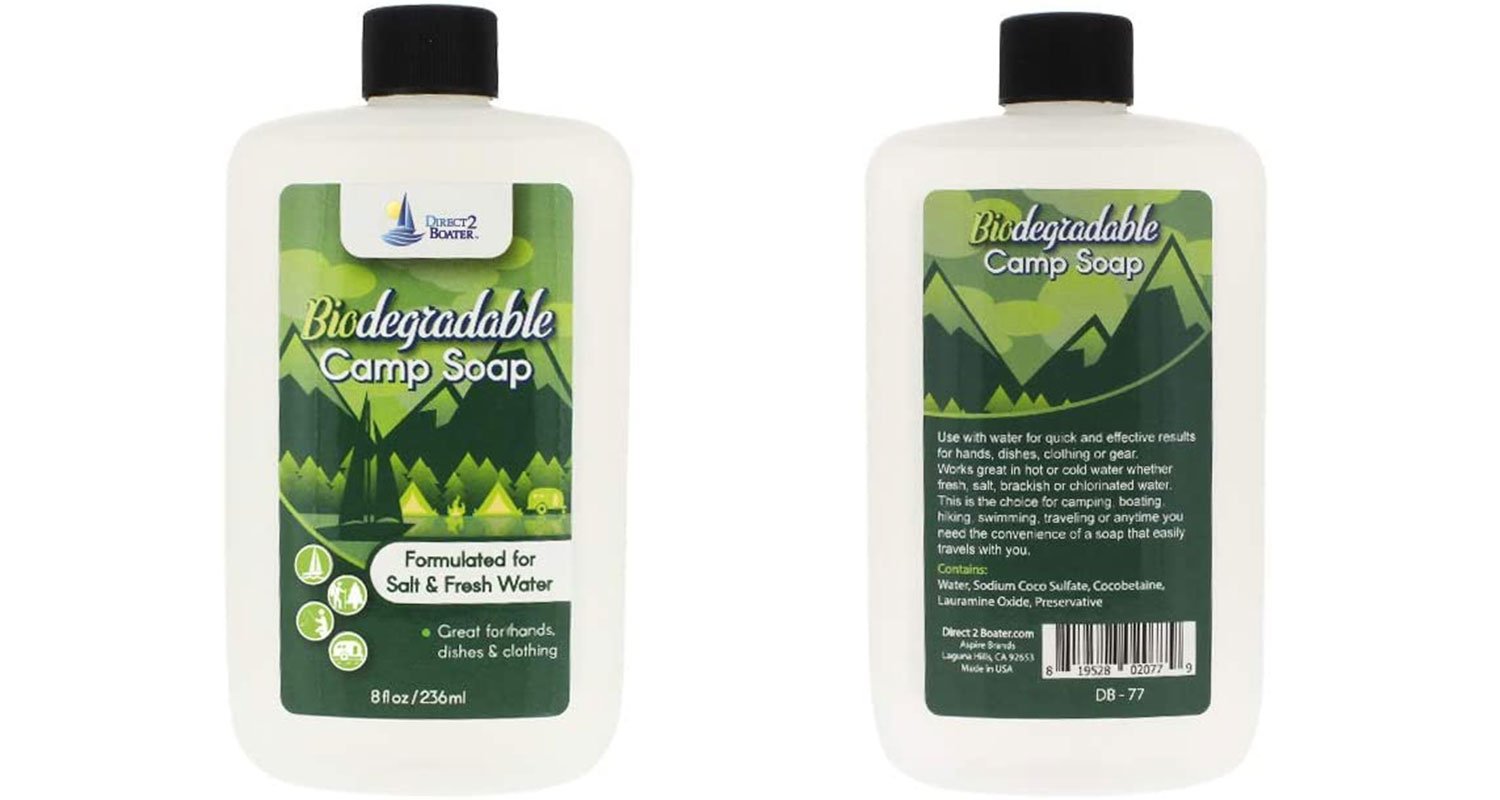 Front and back views of Direct 2 Boater Biodegradable Camp Soap